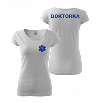 Poháry.com® Tričko DOKTORKA bílé/modrý potisk XL dámské