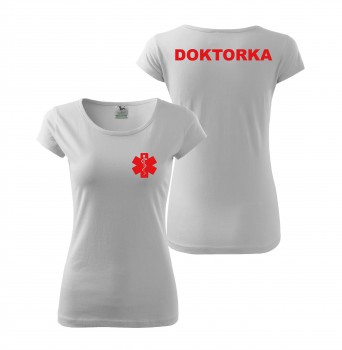 Poháry.com® Tričko DOKTORKA bílé/červený potisk XL dámské