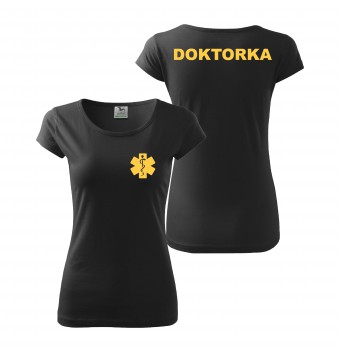 Poháry.com® Tričko DOKTORKA černé/žlutý potisk XL dámské