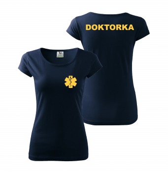 Poháry.com® Tričko DOKTORKA nám. modrá/žlutý potisk XL dámské