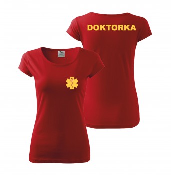 Poháry.com® Tričko DOKTORKA červené/žlutý potisk XL dámské