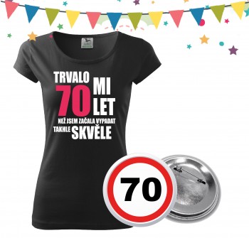 Poháry.com® Dámské narozeninové tričko s plackou k 70. narozeninám M dámské