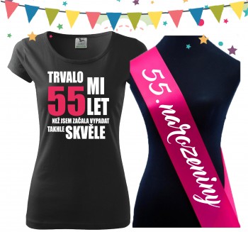 Poháry.com® Dámské narozeninové tričko se šerpou k 55. narozeninám M dámské