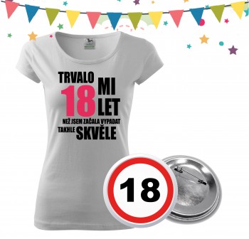 Poháry.com® Dámské narozeninové tričko s plackou k 18. narozeninám - bílé XL dámské