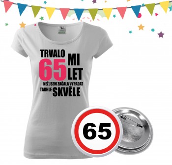 Poháry.com® Dámské narozeninové tričko s plackou k 65. narozeninám - bílé XL dámské