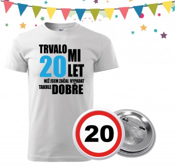 Poháry.com® Narozeninové tričko s plackou k 20. narozeninám - bílé L pánské