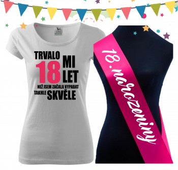Poháry.com® Dámské narozeninové tričko se šerpou k 18. narozeninám - bílé M dámské