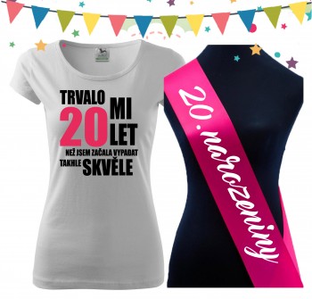 Poháry.com® Dámské narozeninové tričko se šerpou k 20. narozeninám - bílé M dámské