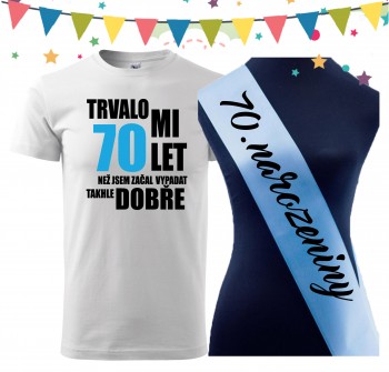 Poháry.com® Narozeninové tričko se šerpou k 70. narozeninám - bílé S pánské