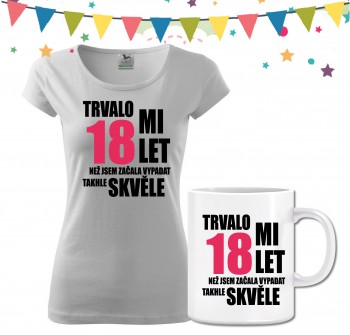 Poháry.com® Dámské narozeninové tričko s hrnečkem k 18. narozeninám - bílé