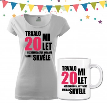 Poháry.com® Dámské narozeninové tričko s hrnečkem k 20. narozeninám - bílé S dámské