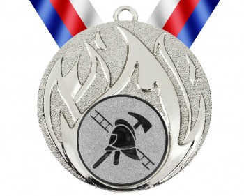 Poháry.com® Medaile MD49 hasič stříbro s trikolórou