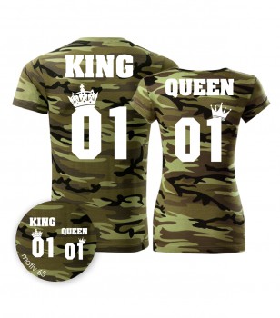 Poháry.com® Trička pro páry King and Queen 065 Camouflage Green